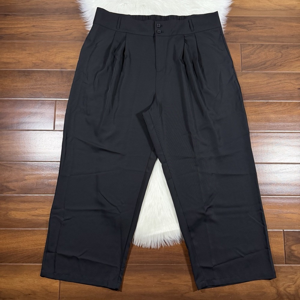 Halara Women's Size 2X Black High Rise Wide Leg Pleated Trousers Pants